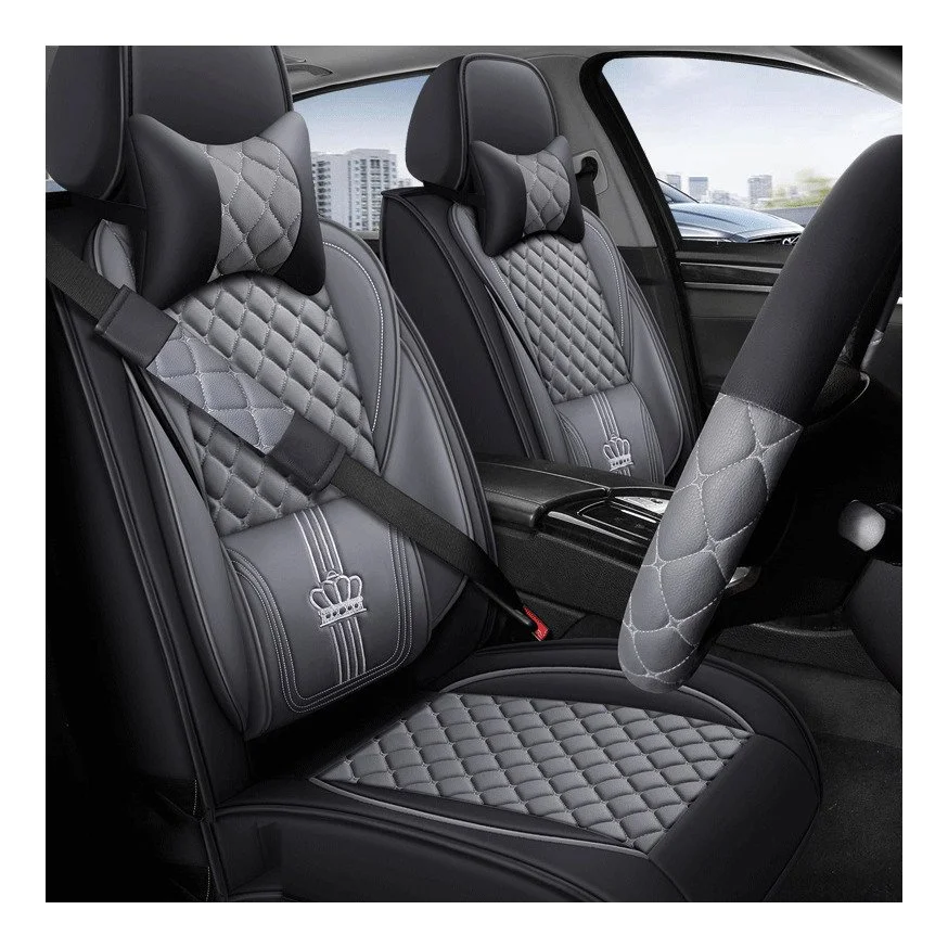 Crown Leather Car Seat Cover - Face Ash/Grey & Back Black