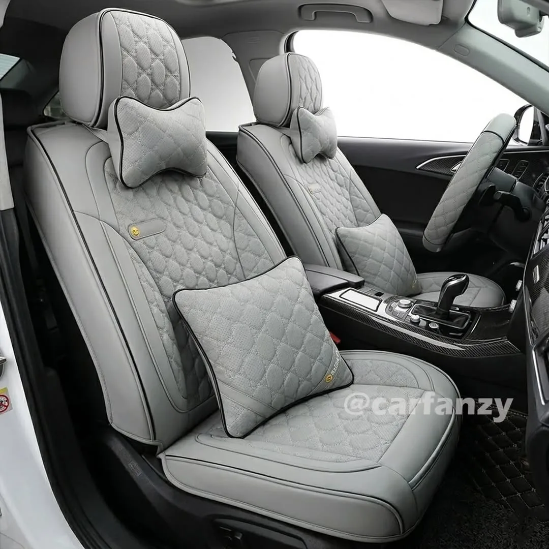 Pure Ash/Grey Smiley Face Universal Leather Seat Cover - Full Coverage