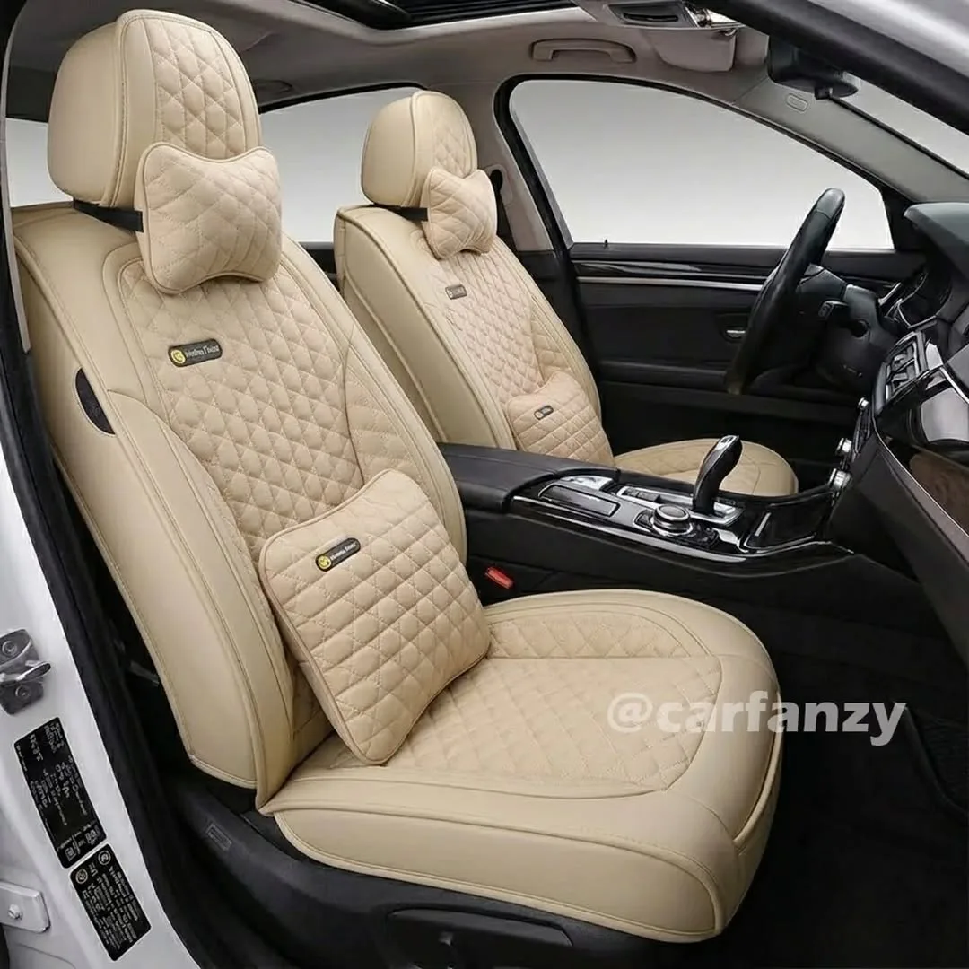 Premium Cream Smiley Face Universal Leather Seat Cover - Full Coverage